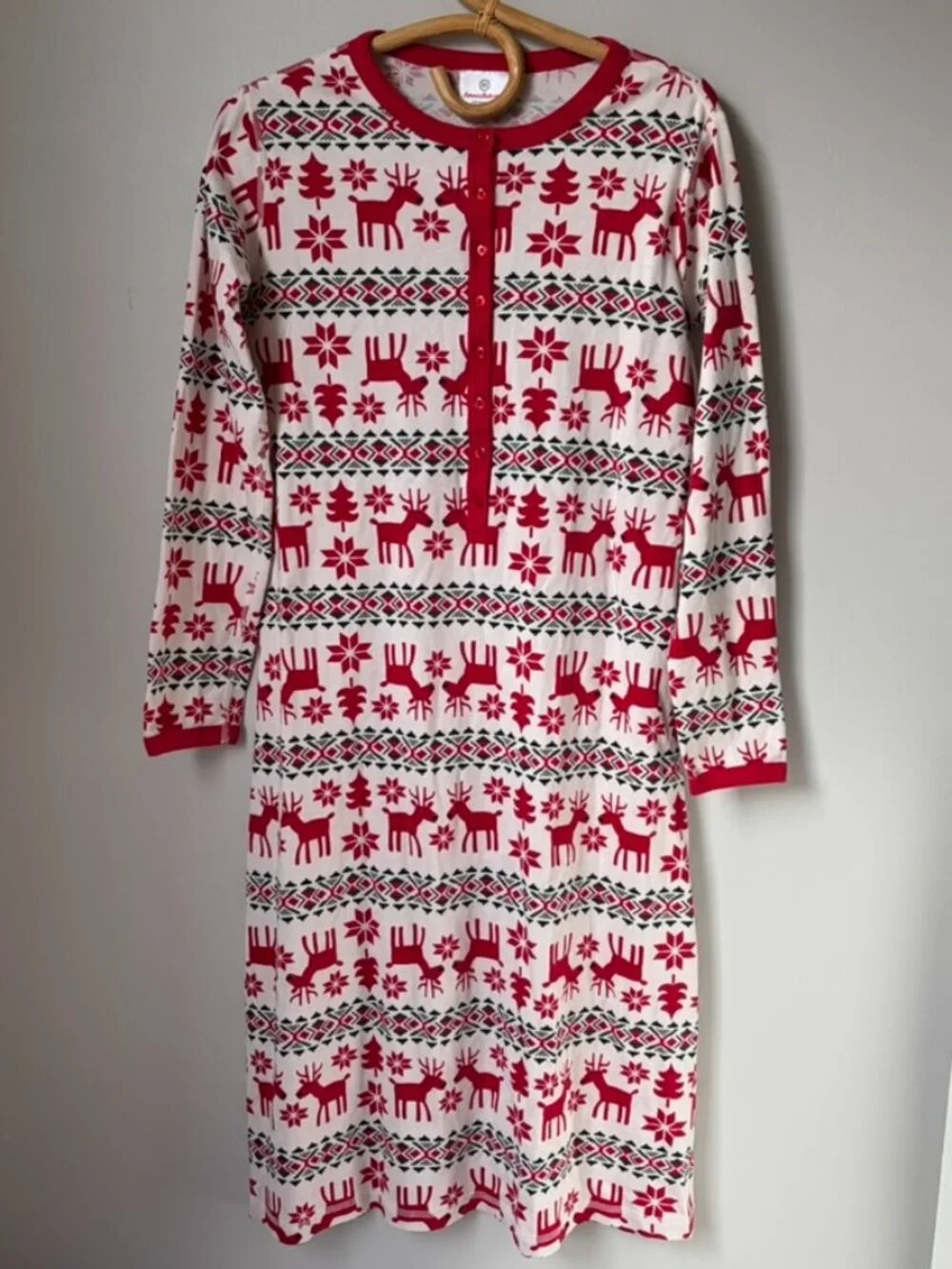 Hanna Andersson‎ Dear Deer Henley Nightgown Long Sleeve Fair Isle Christmas XS